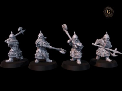 Dwarf Warriors with Polearms, X4 28mm 1/56 Unpainted Wargames Collectors Figures