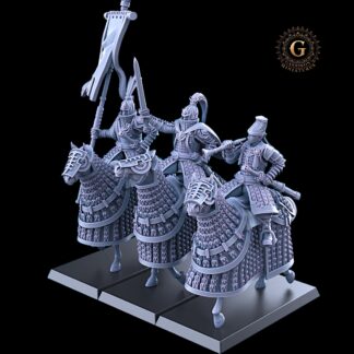 Cathay Jade Cavalry Command 32mm X3 Mounted Figures